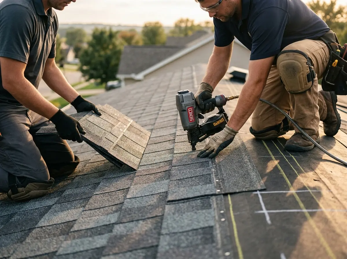Professional roofer working on a residential roof in Odenville